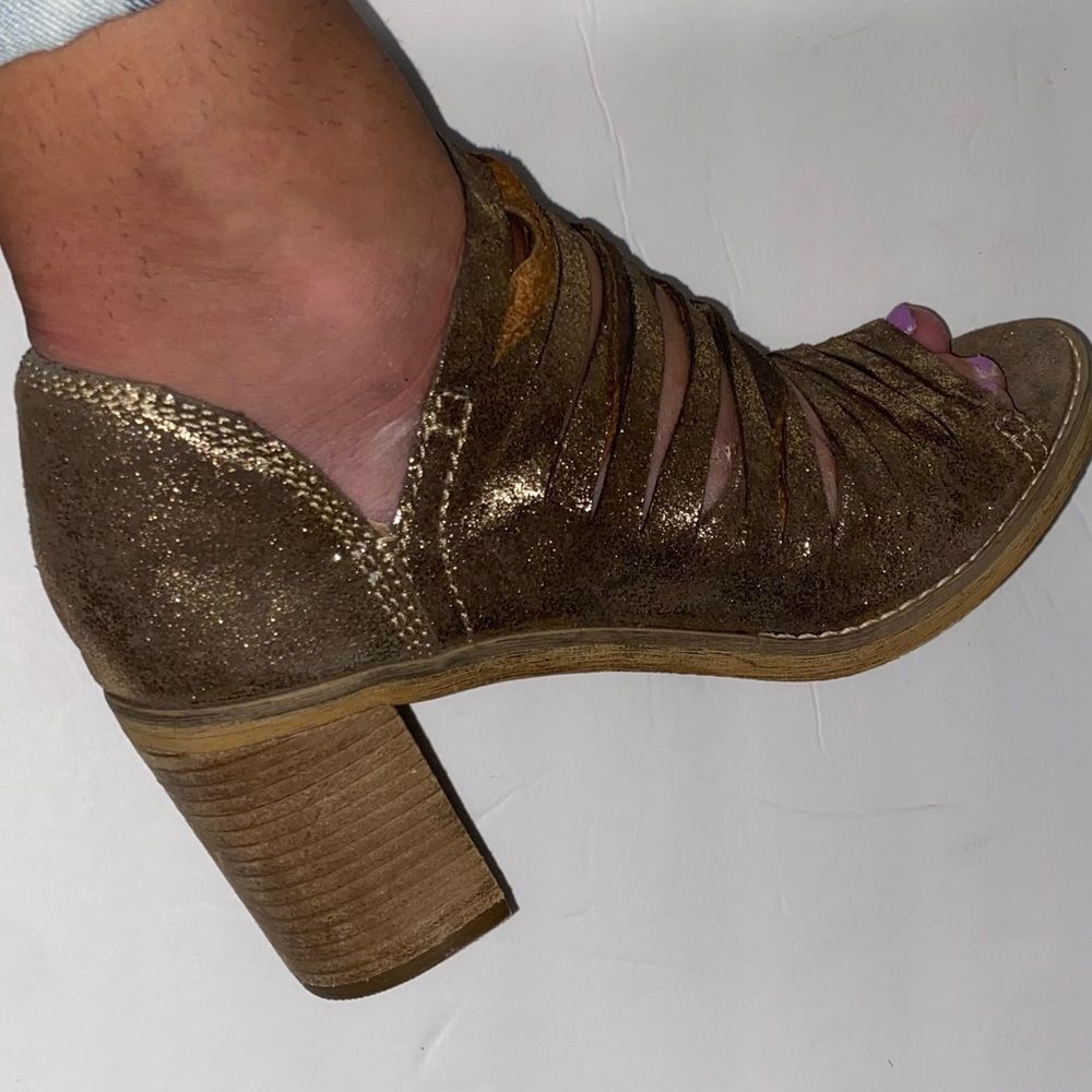 Naughty Monkey Distressed Gold Strappy Heels
